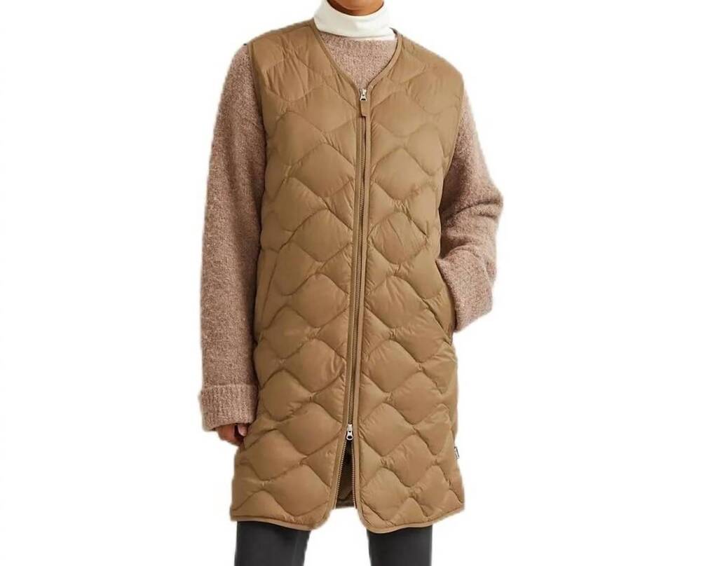 NEW EDDIE BAUER down shawl zip up long puffer vest in camel gold